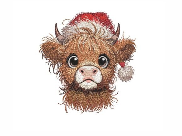 Christmas Baby Highland Cow: A Festive Embroidery Pick for Holiday Makers