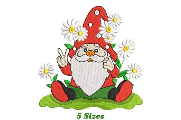 Gnome with Daisy Flowers Embroidery Design
