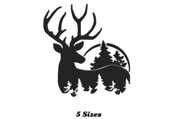 Mountains with Deer and Trees