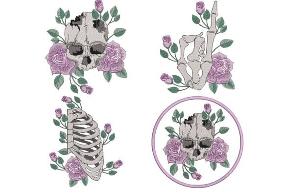 Set of 4 Skull and Skeleton with Roses: A Designer’s Seasonal Review