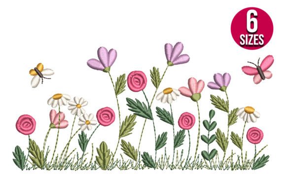 Wildflowers with Butterflies Embroidery Design